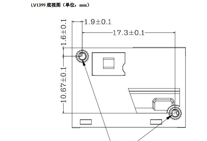 lv1399一维红光条码扫描模块的底视图