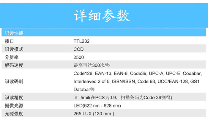 em1300一维码扫描器的产品参数