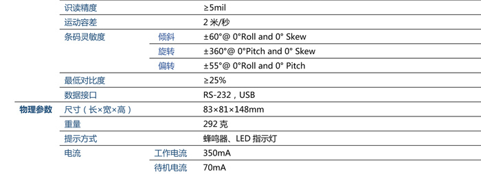 fr40二维码扫描平台的物理参数